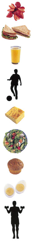 Pictures of healthy foods and exercizing people